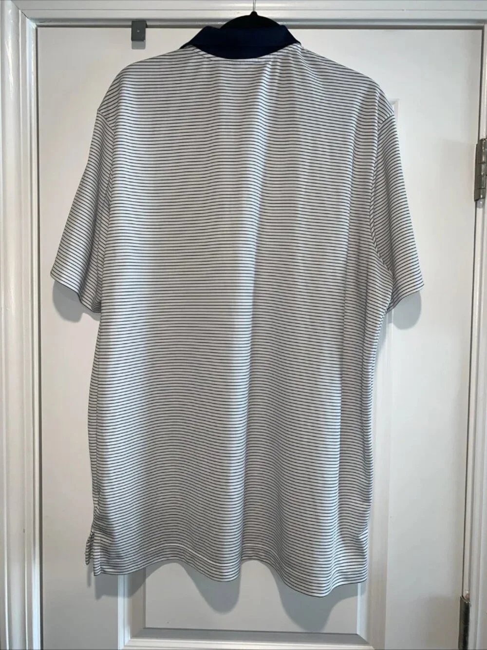Adidas Men's XL Striped Golf Polo Shirt White Navy Blue Short Sleeve SS